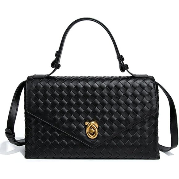 PU Leather Woven Crossbody Hobo Bag Black 29cm Versatile Stylish Gift